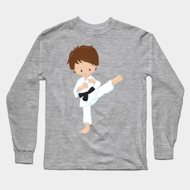 Karate Boy, Cute Boy, Black Belt, Brown Hair Long Sleeve T-Shirt by Jelena Dunčević